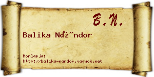Balika Nándor névjegykártya